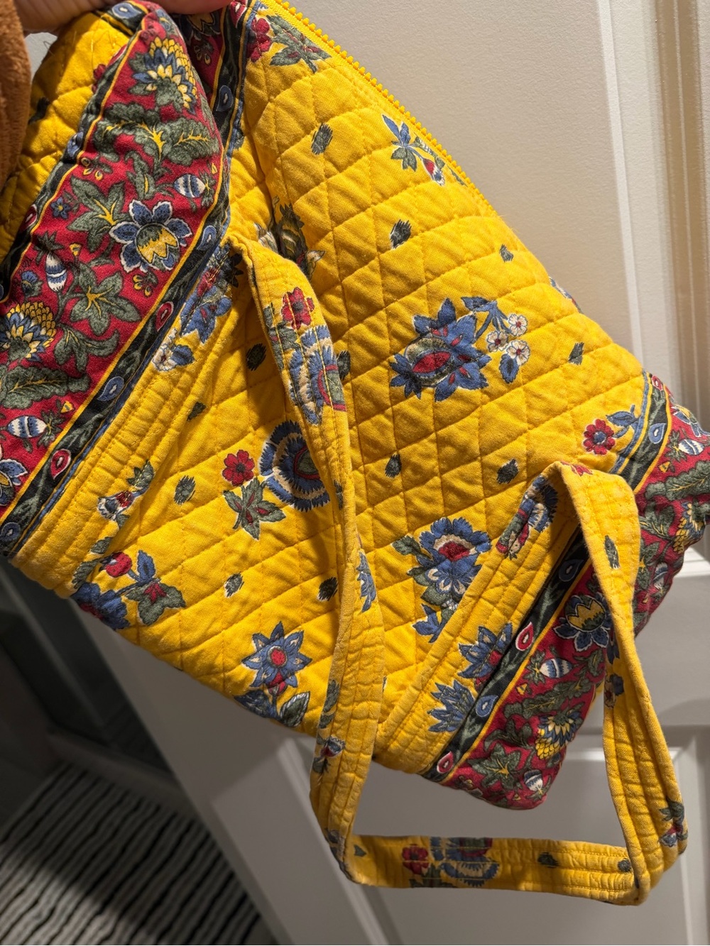 Vera Bradley Yellow Quilted Floral Tote with Red Trim *Vintage Retired*